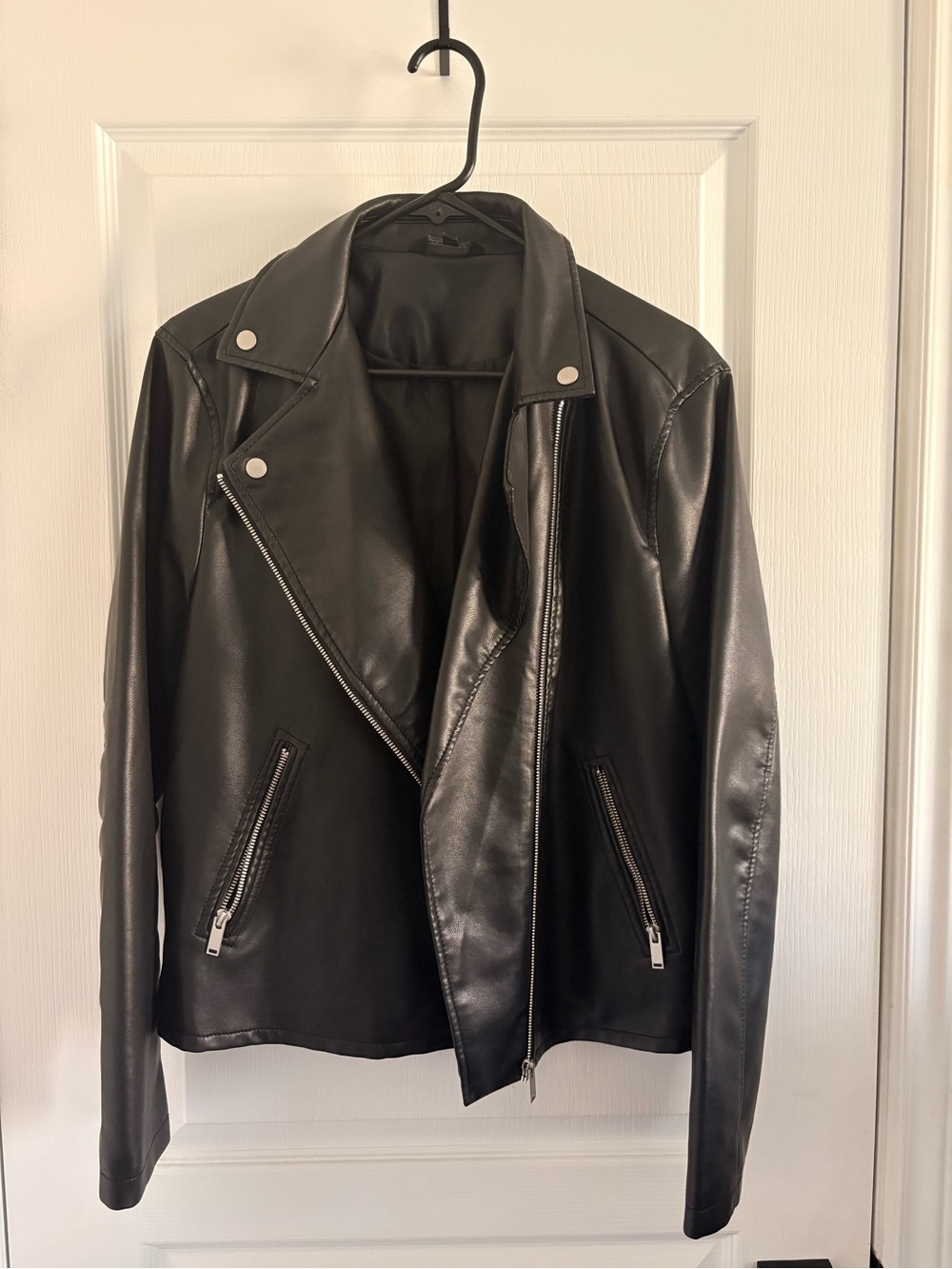 Black Faux Leather Moto Jacket - Women